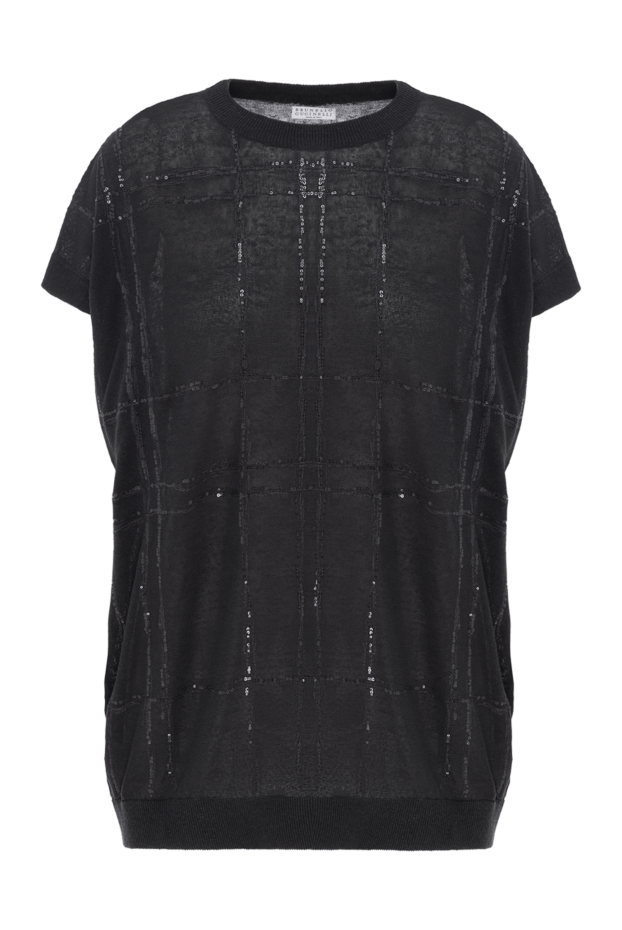Linen Crew Neck Top in Large Check - photo 1
