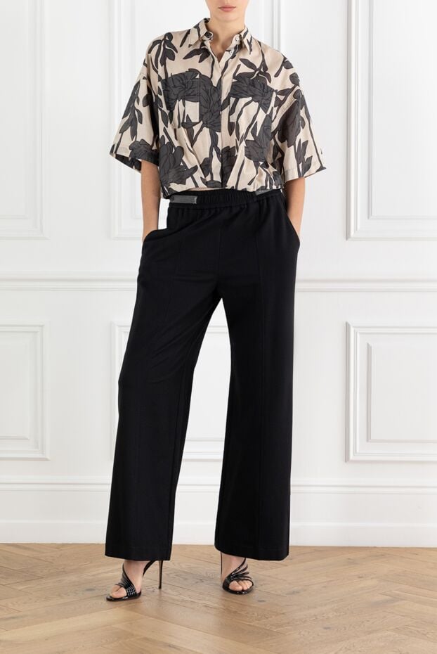 Brunello Cucinelli women's cotton poplin blouse with leaf print beige 188462 - photo 2