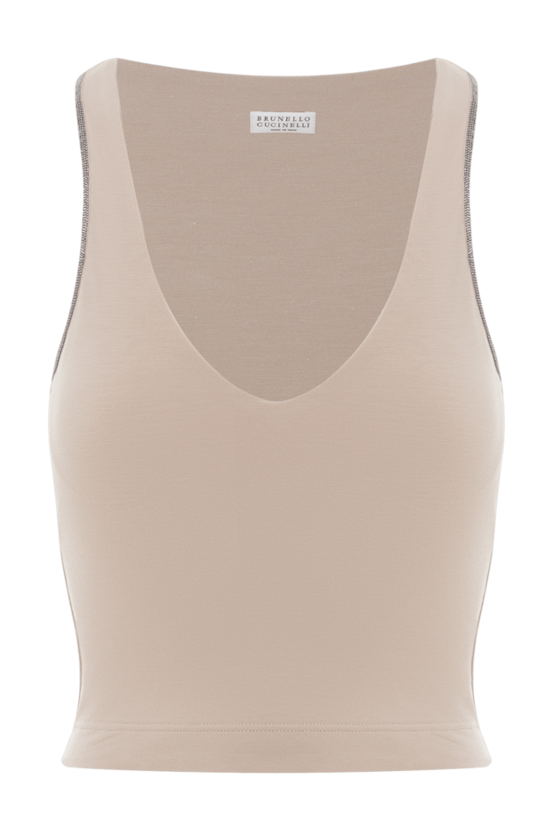 Brunello Cucinelli бежевий трикотажний топ з ланцюжком з обробкою monili 188469 - фото 1