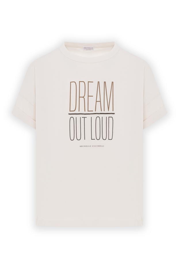 Brunello Cucinelli футболка бавовняна з принтом dream out loud бежева жіноча 188472 - фото 1