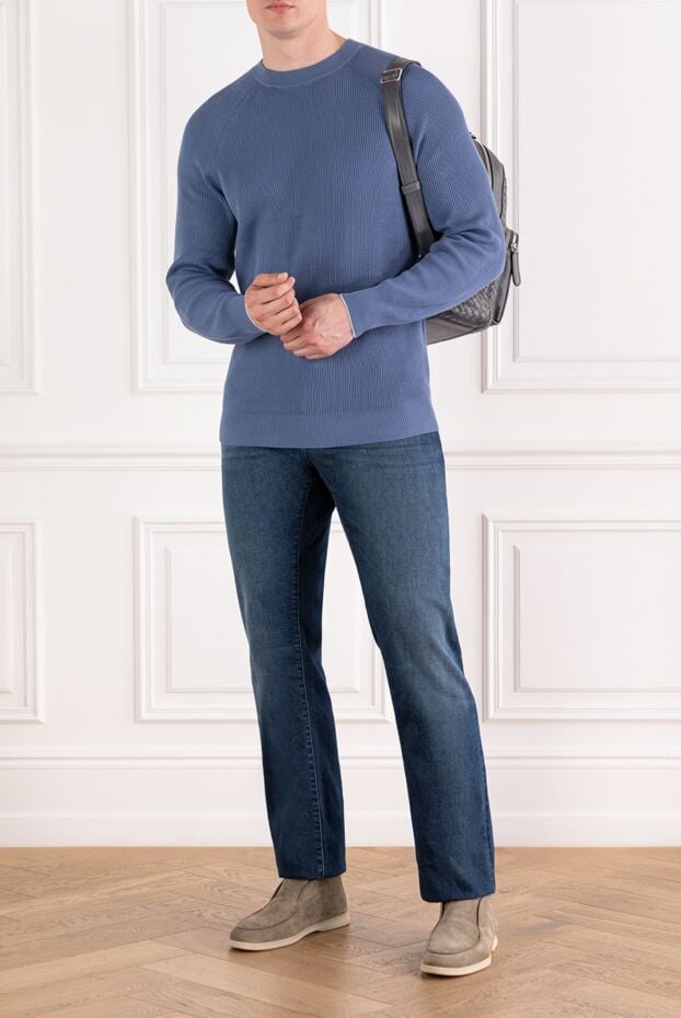 Brunello Cucinelli men's light blue ribbed jumper with raglan sleeves 188757 - photo 2