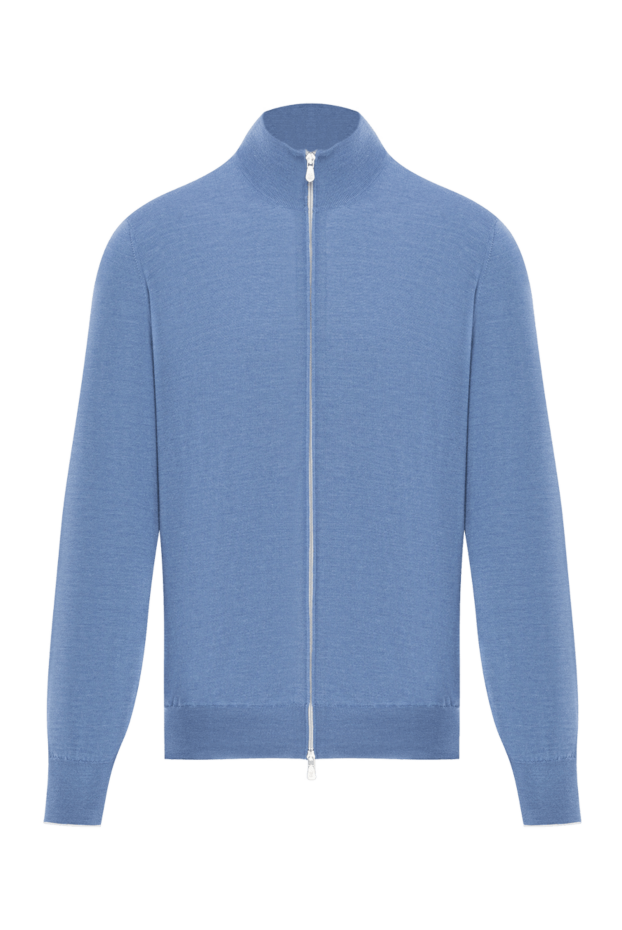 Brunello Cucinelli men's knitted cardigan in blue with a zipper made of cashmere and silk 188761 - photo 1