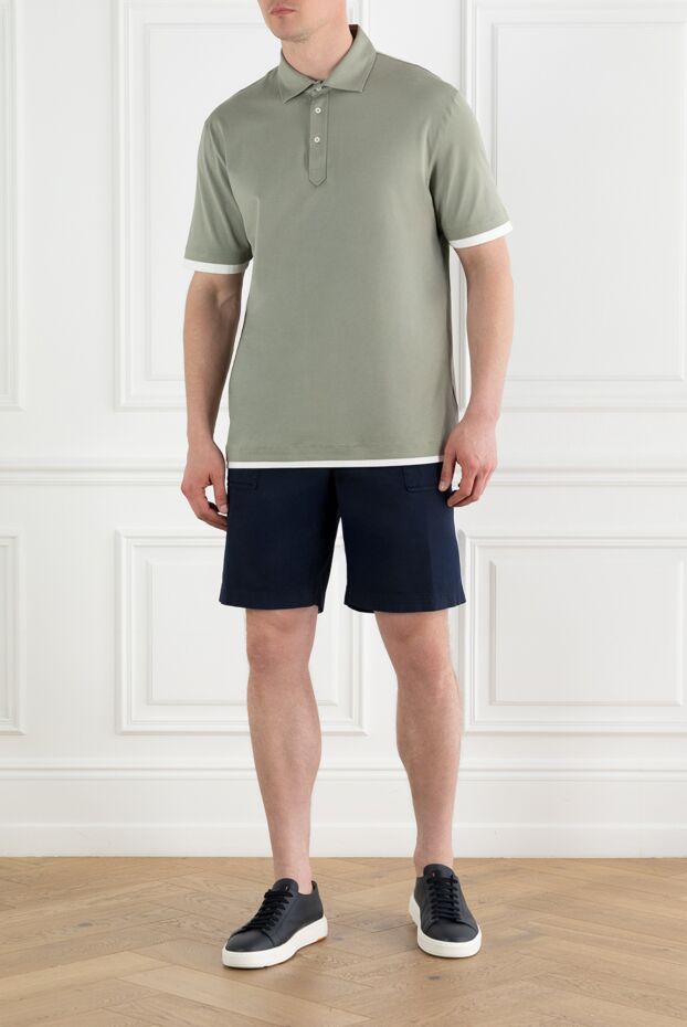 Men's cotton Bermuda shorts with a button in blue - photo 2