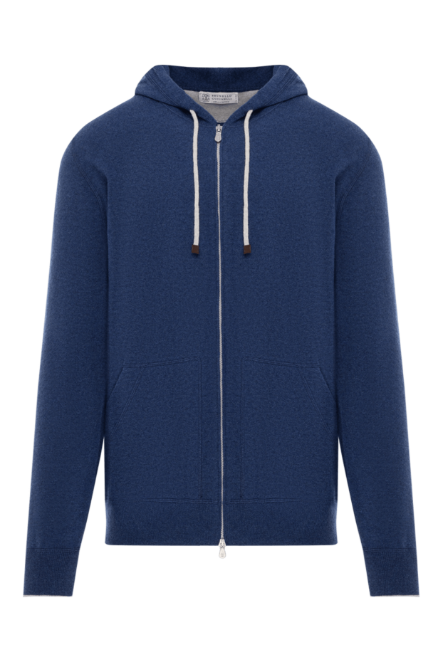 Blue cashmere cardigan with zip hood - photo 1
