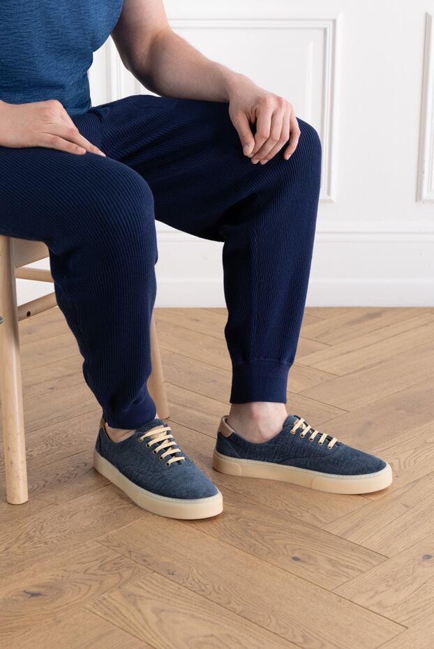 Blue canvas sneakers with contrast soles - photo 2