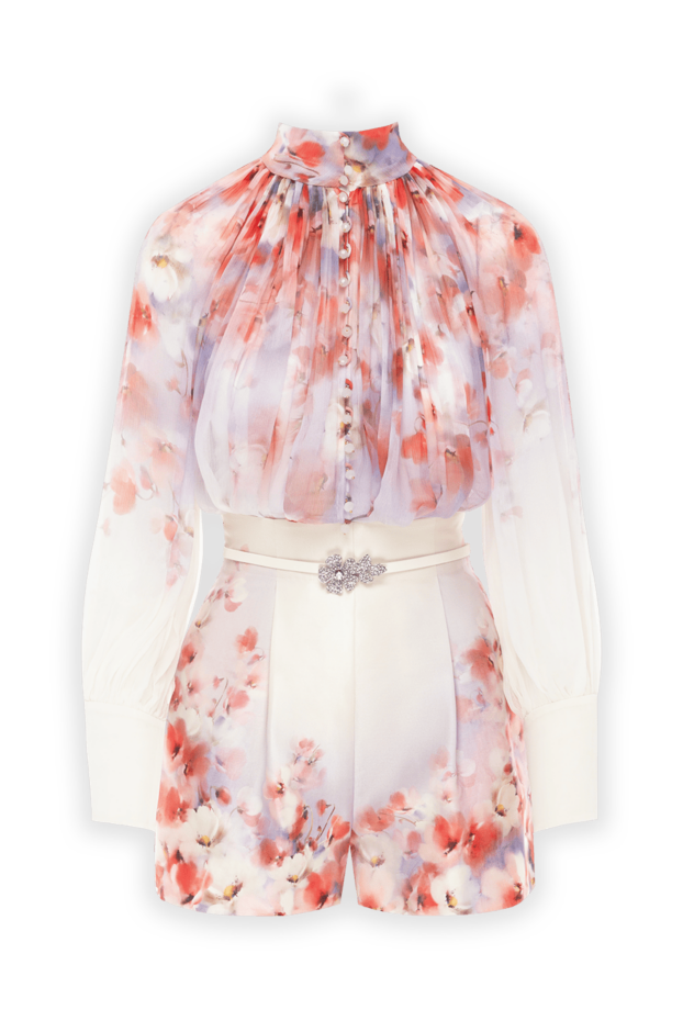 Zimmermann жіночий костюм з блузи та шорт crush smock в червоних квіткових мотивах 188853 - фото 1