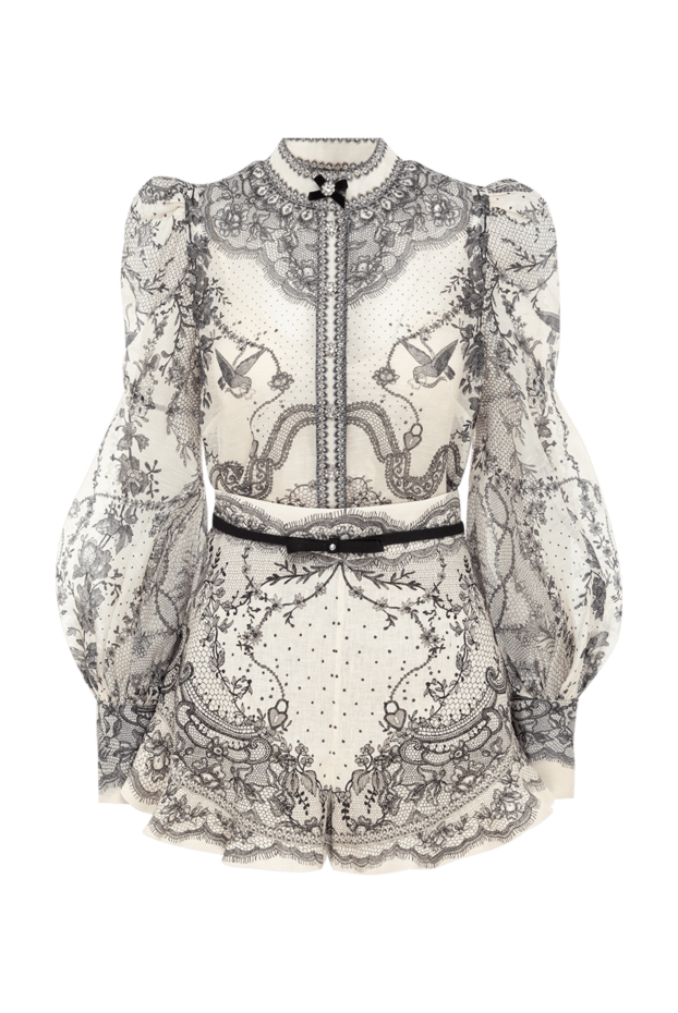 Zimmermann блуза crush body з шортами з льону та шовку бежевого кольору. 188880 - фото 1