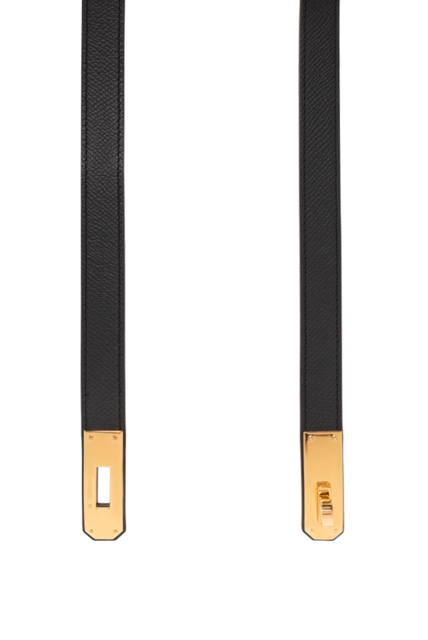 Hermes epsom calfskin leather belt with yellow kelly buckle 18 black 188920 - photo 3