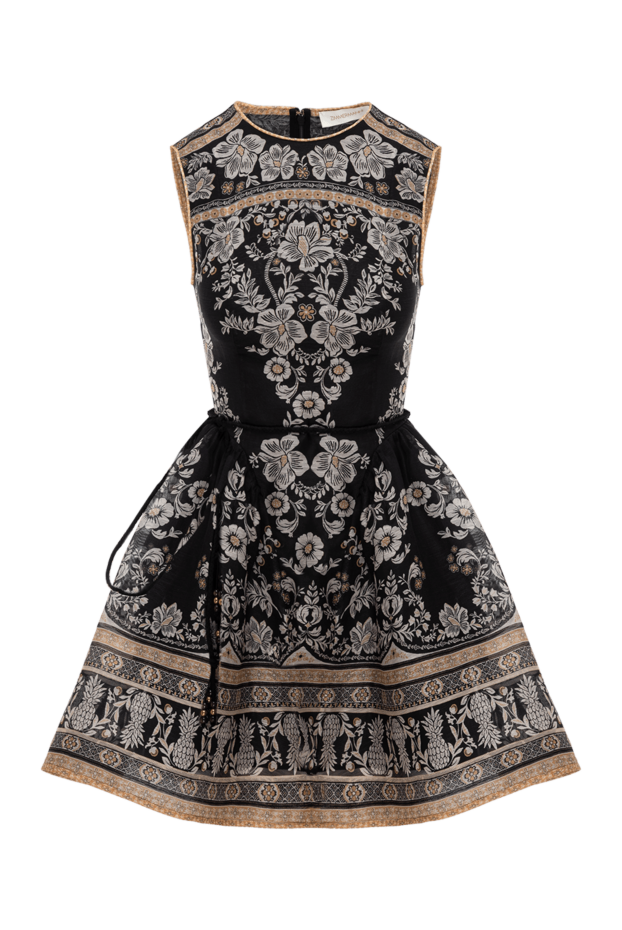 Zimmermann міні-сукня balance peplum у чорному кольорі з шовкового льону з круглим вирізом 188928 - фото 1