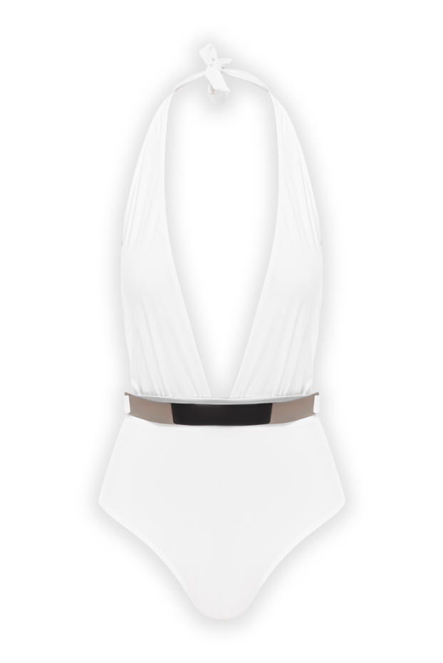 Moeva white one-piece swimsuit with a deep neckline and a contrasting belt 188967 - photo 1