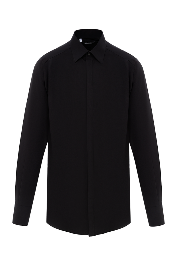 Dolce & Gabbana рубашка с классическим воротом из гладкого чёрного хлопка 188970 - фото 1