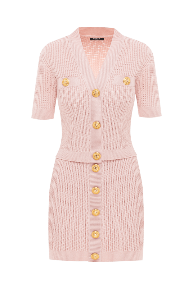 Balmain вязаный трикотажный топ с юбкой розового цвета с фирменными пуговицами 189007 - фото 1