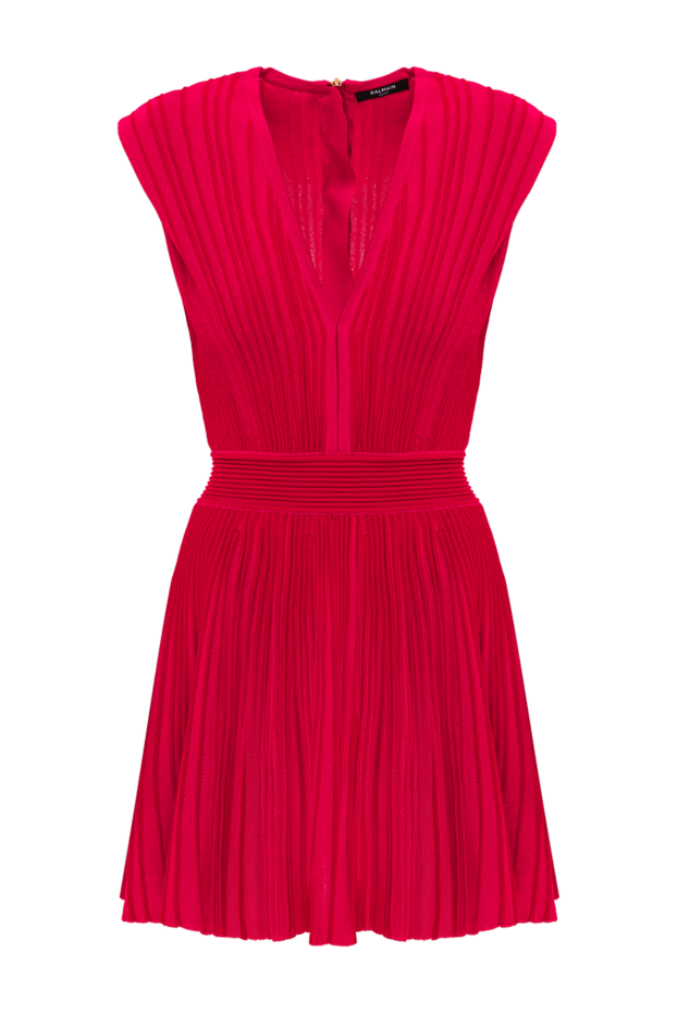 Balmain двухцветное расклешенное трикотажное платье красного цвета 189008 - фото 1