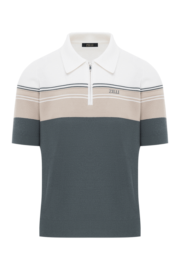 Zilli polo with zip in gray white and pale beige three linesmade of cotton and silk 189011 - photo 1