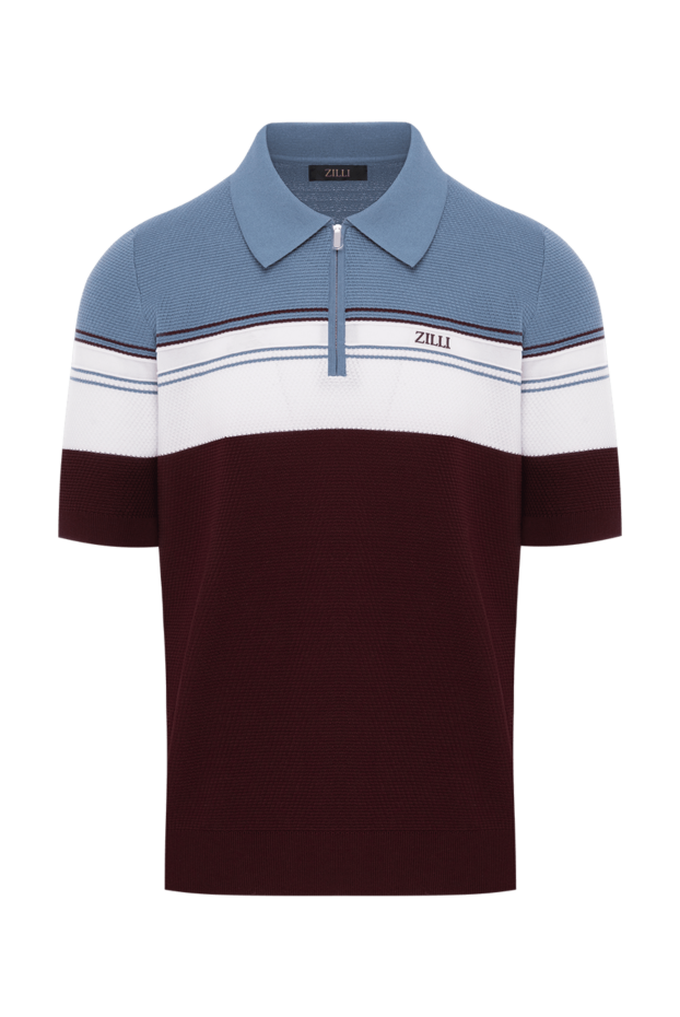 Zilli dark cherry white and blue polo with zip three linesmade of cotton and silk 189012 - photo 1