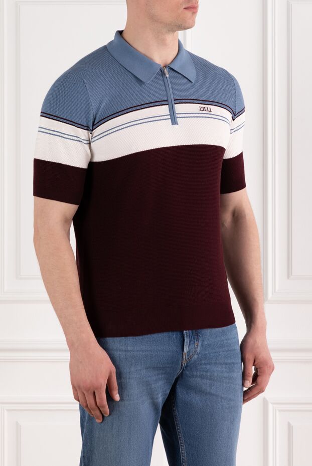 Zilli dark cherry white and blue polo with zip three linesmade of cotton and silk 189012 - photo 3