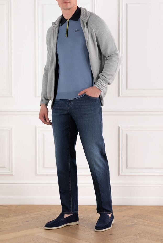Zilli pale blue onyx zip up polo with contrast collarcotton 189013 - photo 2