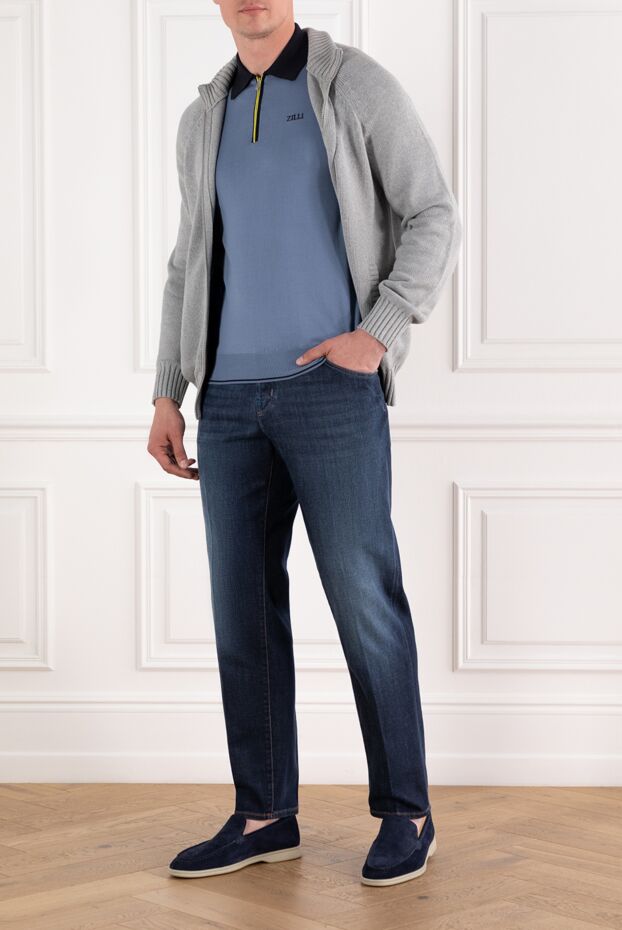 Zilli pale blue onyx zip up polo with contrast collarcotton 196320 - photo 2