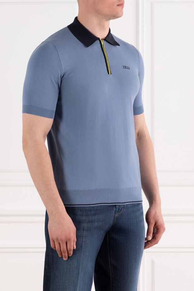 Zilli pale blue onyx zip up polo with contrast collarcotton 196320 - photo 3