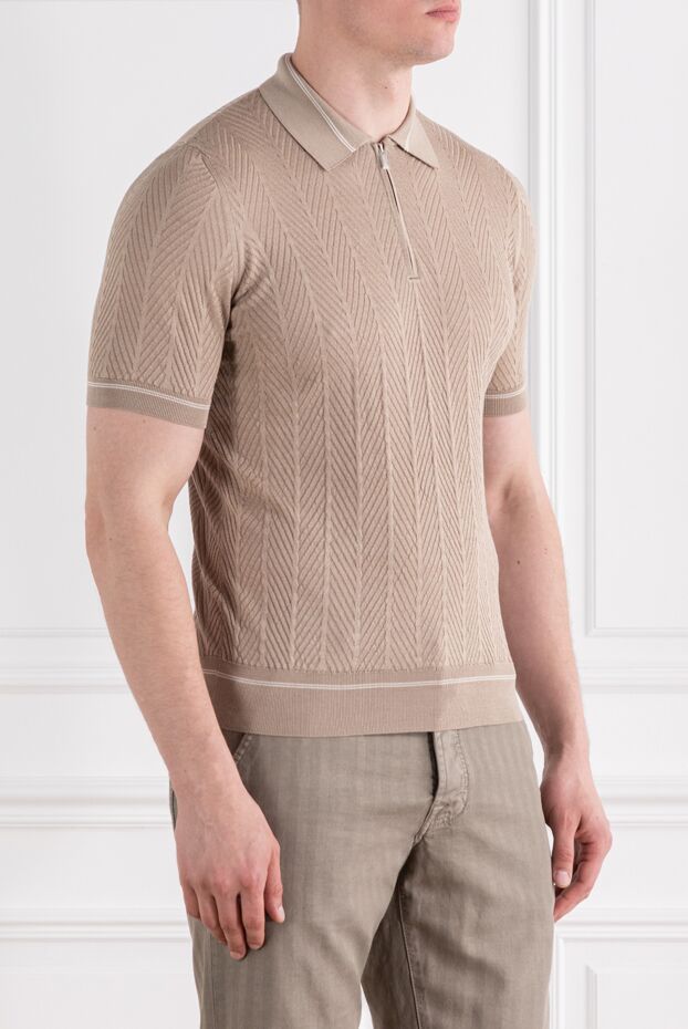 Zilli beige zipped polo shirt with knitted structuremade of silk 189015 - photo 3