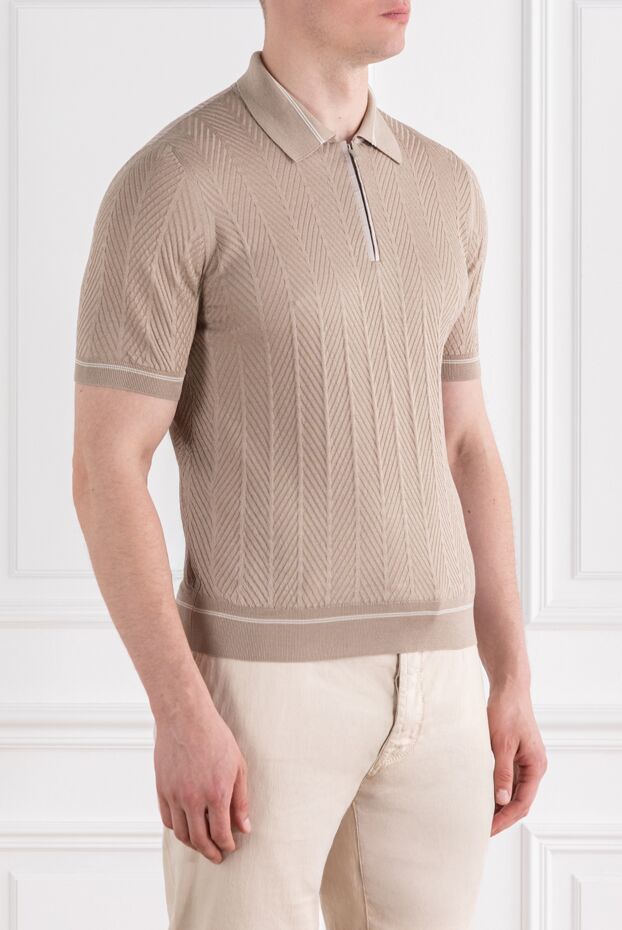 Zilli beige silk polo shirt with zip and crocodile leather inserts 189016 - photo 3
