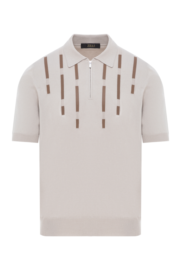 Zilli beige men's cotton and silk polo shirt with leather details 189018 - photo 1