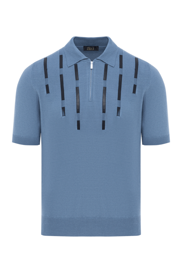 Zilli blue men's cotton and silk polo shirt with leather details 189019 - photo 1