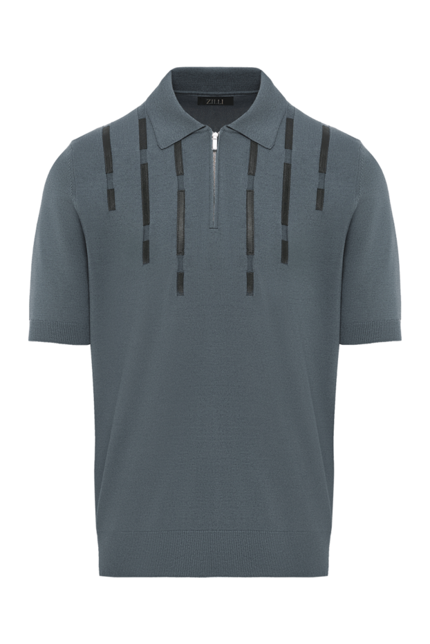 Zilli men's grey cotton and silk polo shirt with leather details 189020 - photo 1