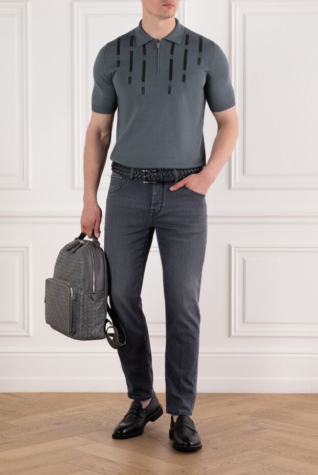 Zilli men's grey cotton and silk polo shirt with leather details 189020 - photo 2