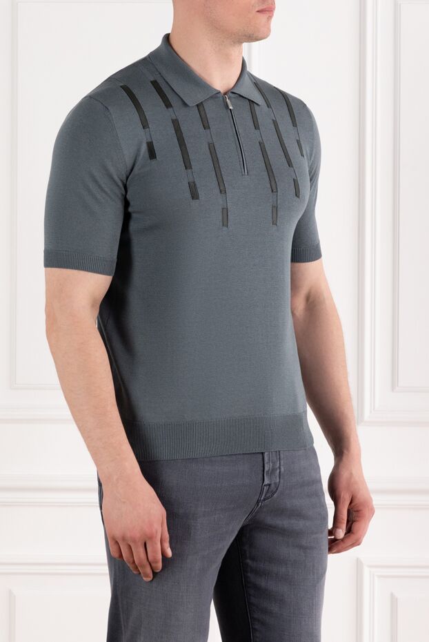 Zilli men's grey cotton and silk polo shirt with leather details 189020 - photo 3