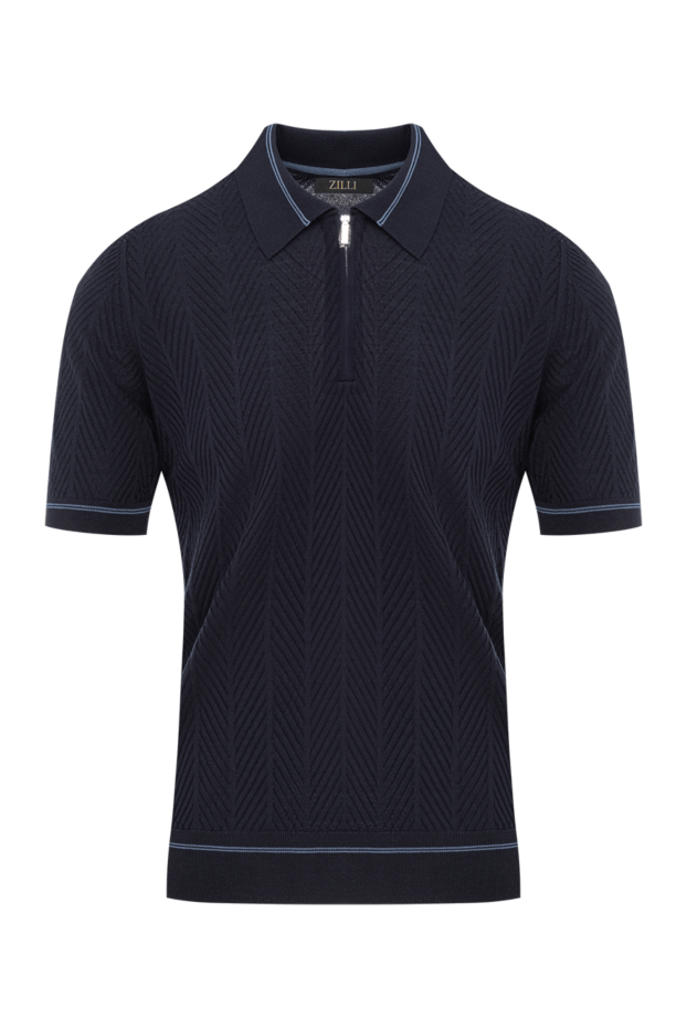 Zilli polo shirt with zipper in dark blue with knitted structuremade of silk 189021 - photo 1