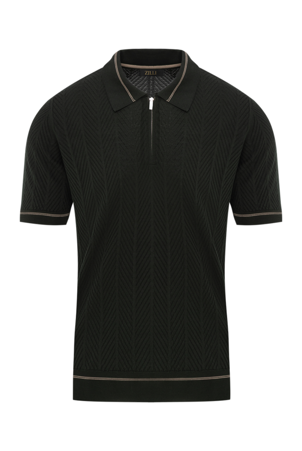 Zilli dark green zipped polo shirt with knitted structuremade of silk 189023 - photo 1