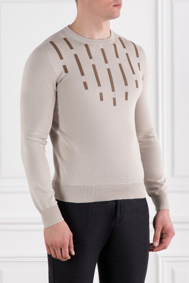 Zilli beige men's cotton and silk jumper with leather details 189026 - photo 3