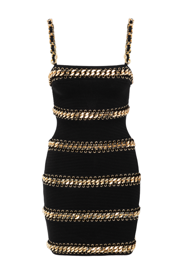 Balmain черное платье на бретельках с отделкой золотистыми цепочками 189028 - фото 1