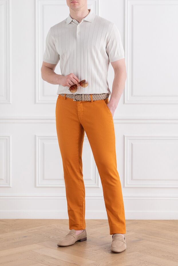 Jacob Cohen men's cotton and linen trousers in a rich ochre shade with embroidered logo 189035 - photo 2