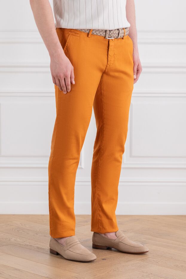 Jacob Cohen men's cotton and linen trousers in a rich ochre shade with embroidered logo 189035 - photo 3