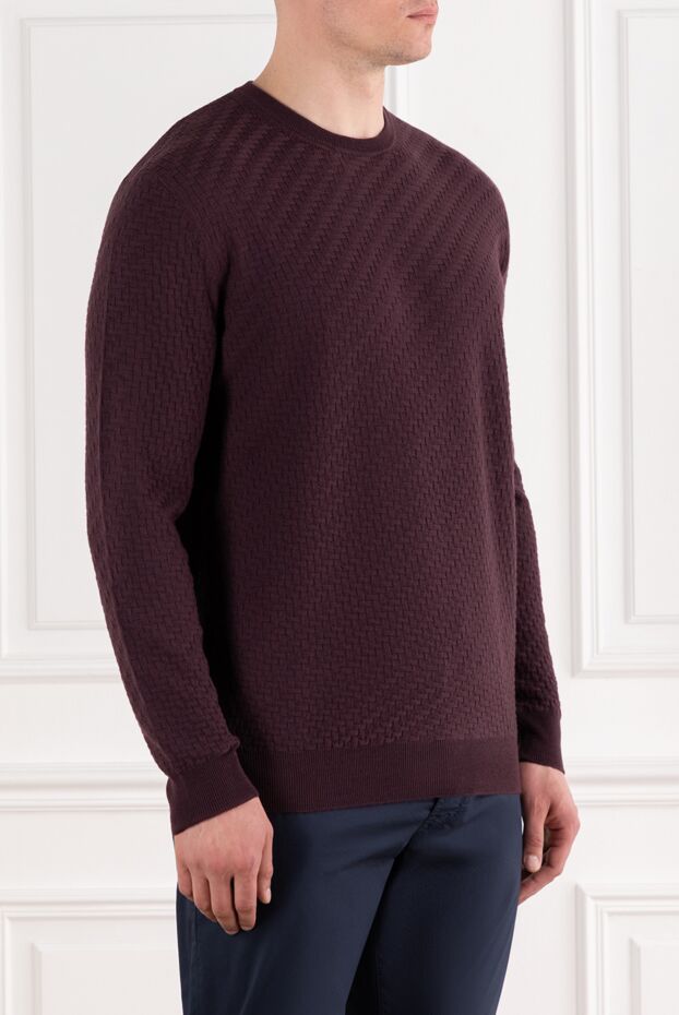 Corneliani чоловічий джемпер з фактурною плетеною в'язкою з вовни бордовий 189151 - фото 3