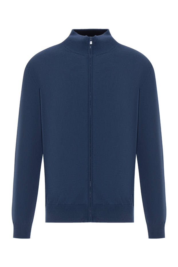 Corneliani кардиган на блискавці з тонкої вовни в насиченому синьому кольорі з коміром-стійкою 189163 - фото 1