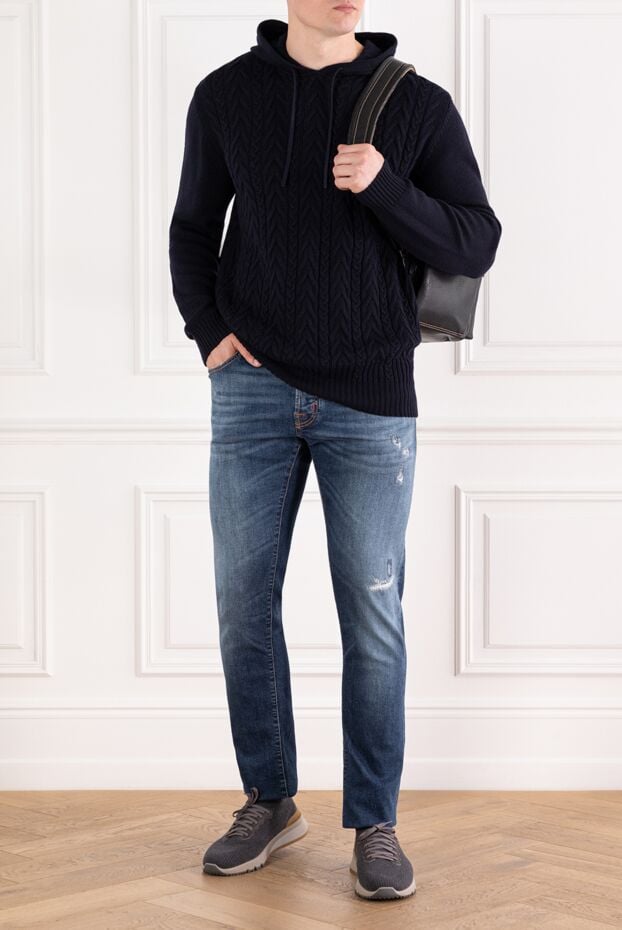 Dark blue ribbed knit wool hoodie - photo 2