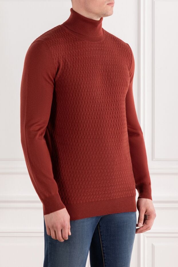 Corneliani м'який гольф із вовни червоно-коричневого відтінку з фактурним візерунком 189189 - фото 3