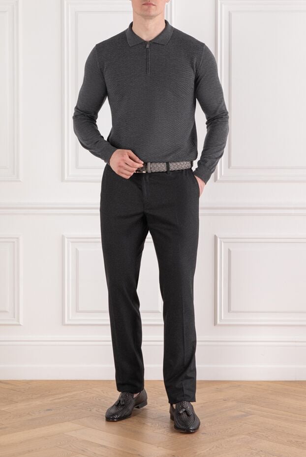 Corneliani темно-сіре вовняне поло з довгим рукавом та фактурною в'язкою 189190 - фото 2