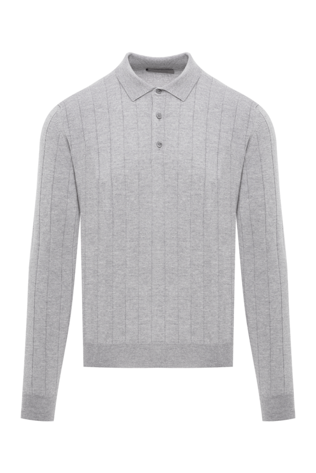 Corneliani сіре трикотажне поло з довгим рукавом та вертикальною в'язкою 189195 - фото 1