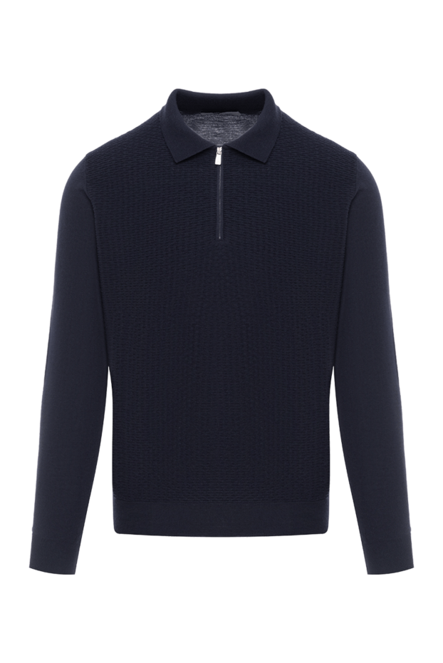 Corneliani темно-синє трикотажне поло з рельєфною в'язкою та блискавкою 189196 - фото 1