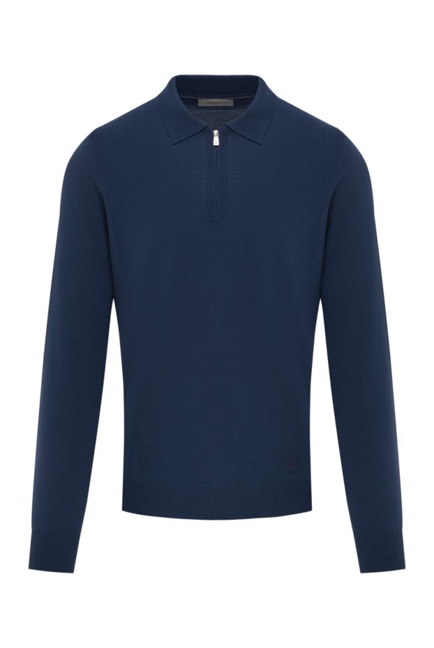 Blue Wool Polo Shirt Long Sleeve Mens - photo 1