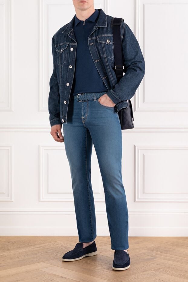 Blue Wool Polo Shirt Long Sleeve Mens - photo 2