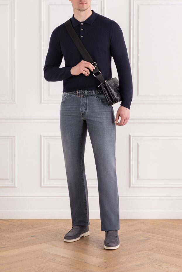 Corneliani темно-синє поло з вовни з довгим рукавом та класичним коміром 189220 - фото 2