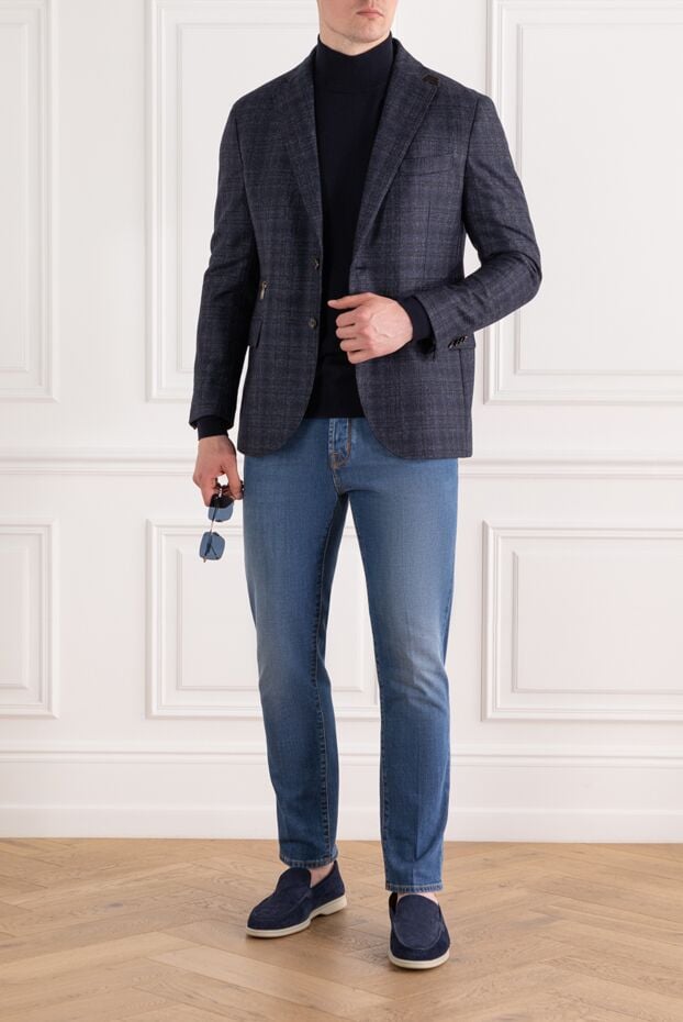 Corneliani темно-синій вовняний джемпер з коміром-стійкою та трикотажними манжетами 189231 - фото 2