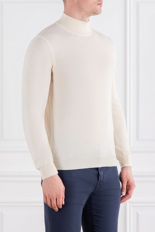Corneliani трикотажний джемпер білий з коміром-стійкою з тонкої вовни 189234 - фото 3