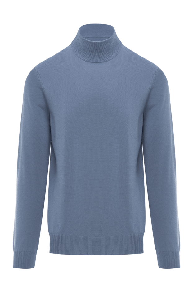 Corneliani блакитний чоловічий джемпер із вовни з коміром стійкою 189238 - фото 1