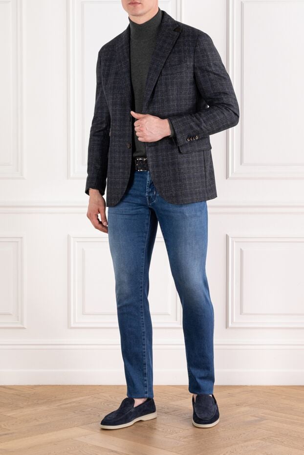 Corneliani чоловічий джемпер з коміром стійкою із вовни сірого кольору. 189239 - фото 2